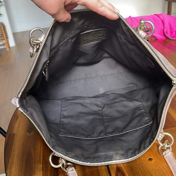 COACH Metallic Rose Gold Pebble Leather Exotic Python Trim Ava Tote Bag - Picture 9 of 15